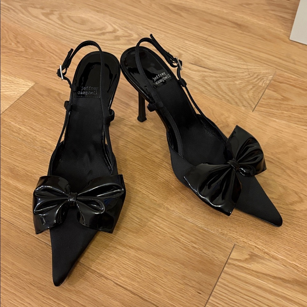 Jeffrey Campbell Black Bow Pointed Toe Slingback Heels – Size 10 - Picture 2 of 5